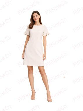 Tommy Hilfiger Ivory Shift Dress Ruffle Sleeve Sheath Work Office Size 2